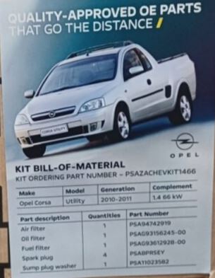 Opel Corsa Utility - Service Kit (2010 - 2011)