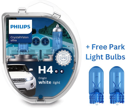 Philips Crystal Vision Ultra H4 + 2 Free Park Light Bulbs