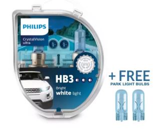 Philips Crystal Vision Ultra HB3 + 2 Free Park Light Bulbs