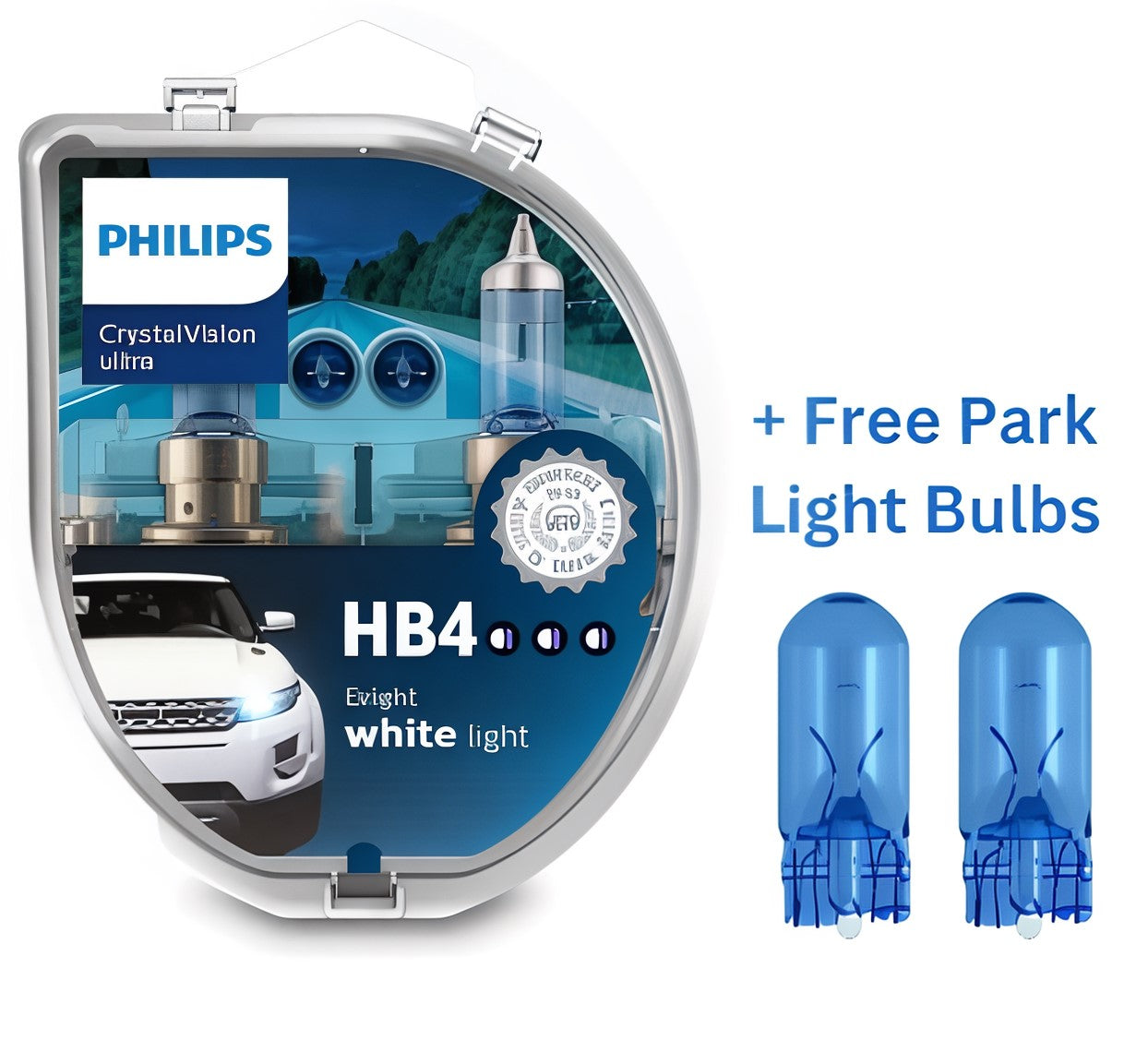 Philips Crystal Vision Ultra HB4 + 2 Free Park Light Bulbs